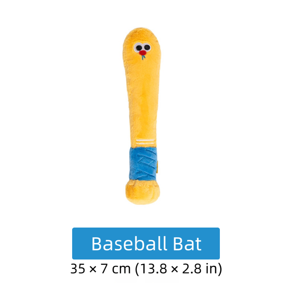 Petsville Sports Training Series Dog Toys – Squeaky Interactive Plush Set (Baseball Bat, Ping Pong Paddle & Rugby Ball)
