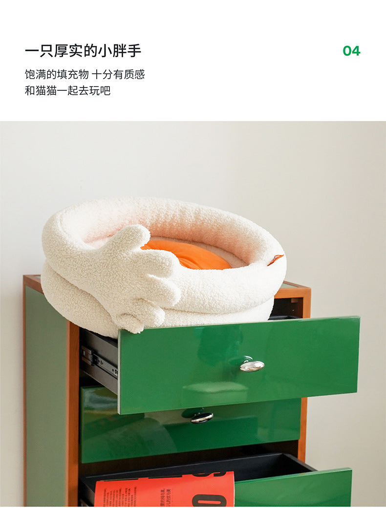 Zeze Hand Gesture Cat Bed – Soft Fleece Pet Nest with Playful Hand Design