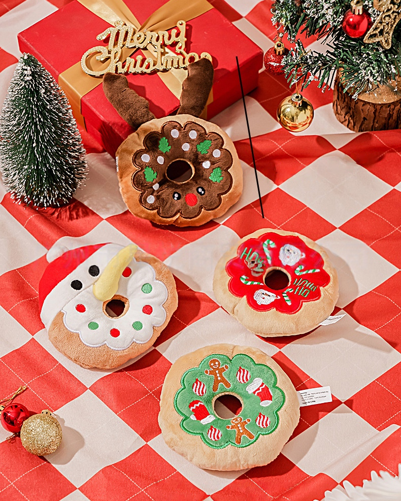 Christmas Donut Plush Dog Toy – Soft, Festive & Squeaky