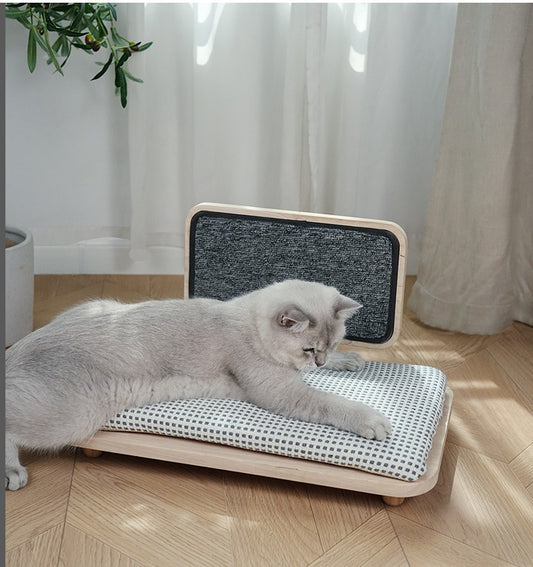 MIAOZAN Cat Scratcher Bed – Solid Rubber Wood Design with Washable Cushion & Replaceable Scratch Board