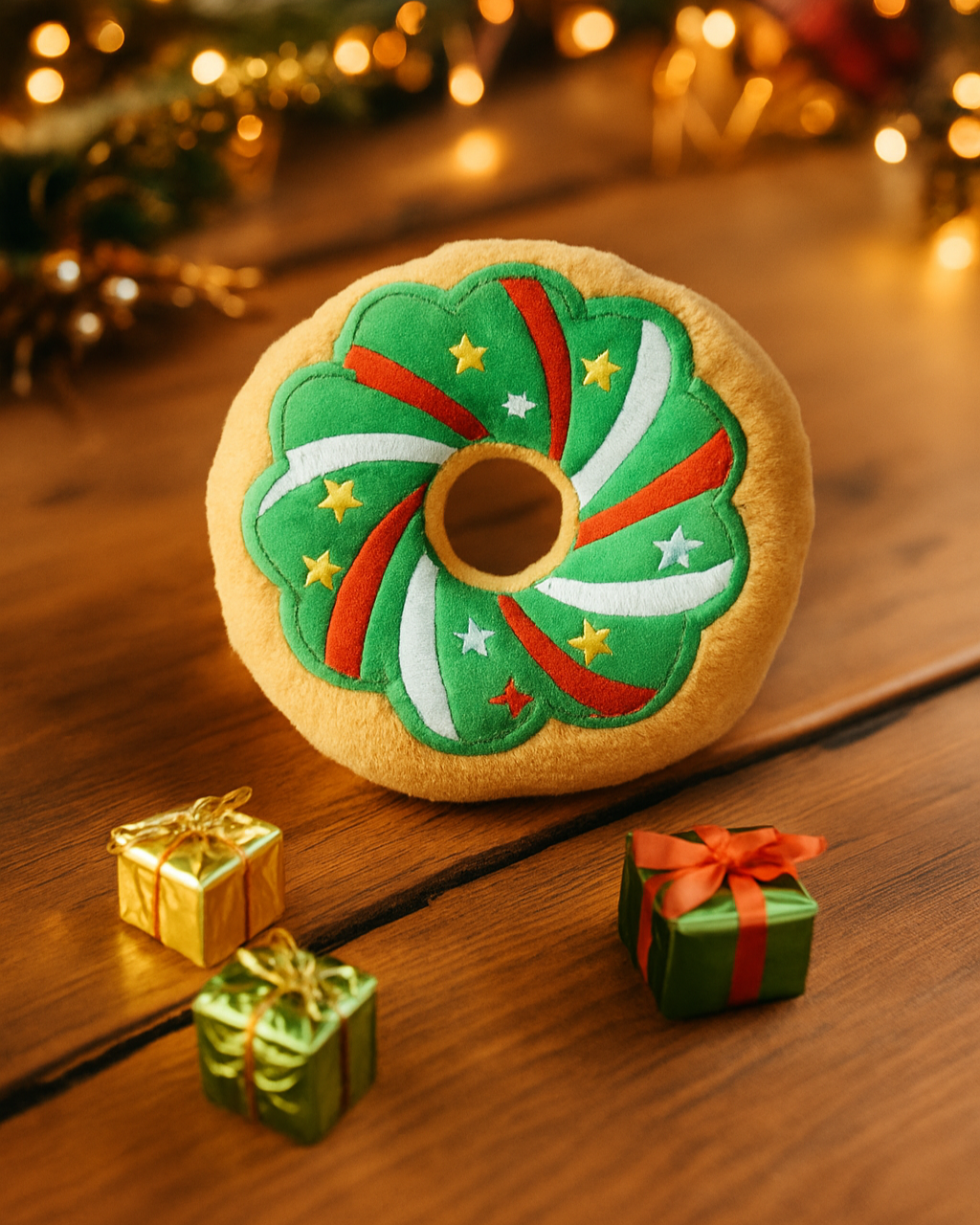 Christmas Donut Plush Dog Toy – Soft, Festive & Squeaky