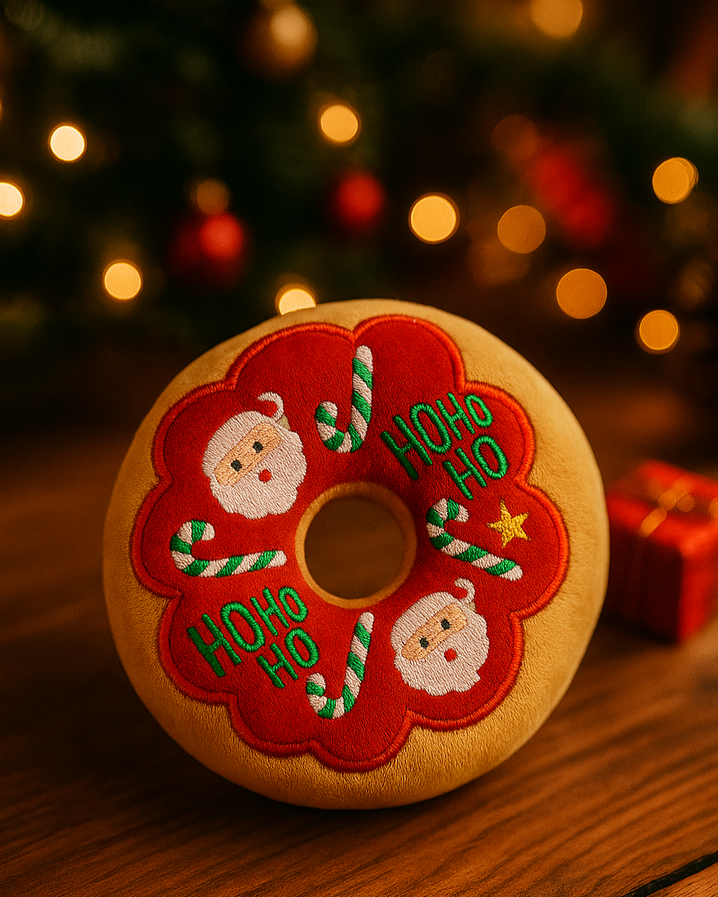 Christmas Donut Plush Dog Toy – Soft, Festive & Squeaky