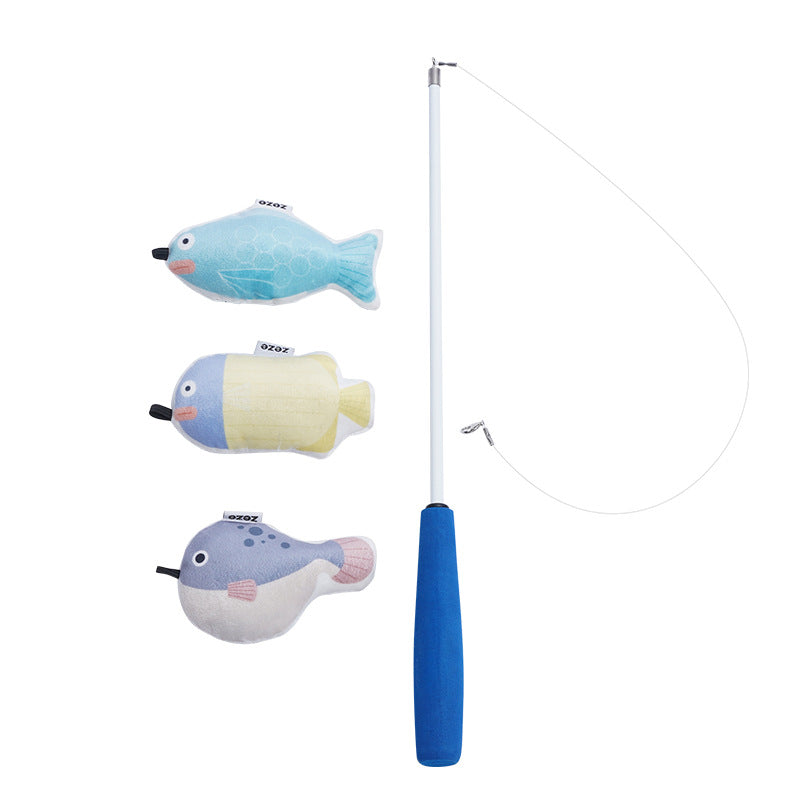 Interactive Cat Fishing Toy Set – Soft Plush Catnip Fish Teaser Wand with Replaceable Fish Heads | Zeze Cat Toy Series